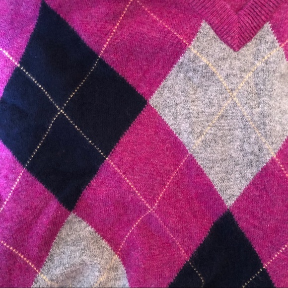 Peter Millar 100% Cashmere Argyle V-neck Sweater L - Picture 4 of 4